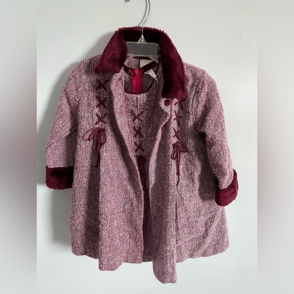 Vintage Little Bitty 2 piece set dress and coat with fur. Size 2T - Picture 1 of 6